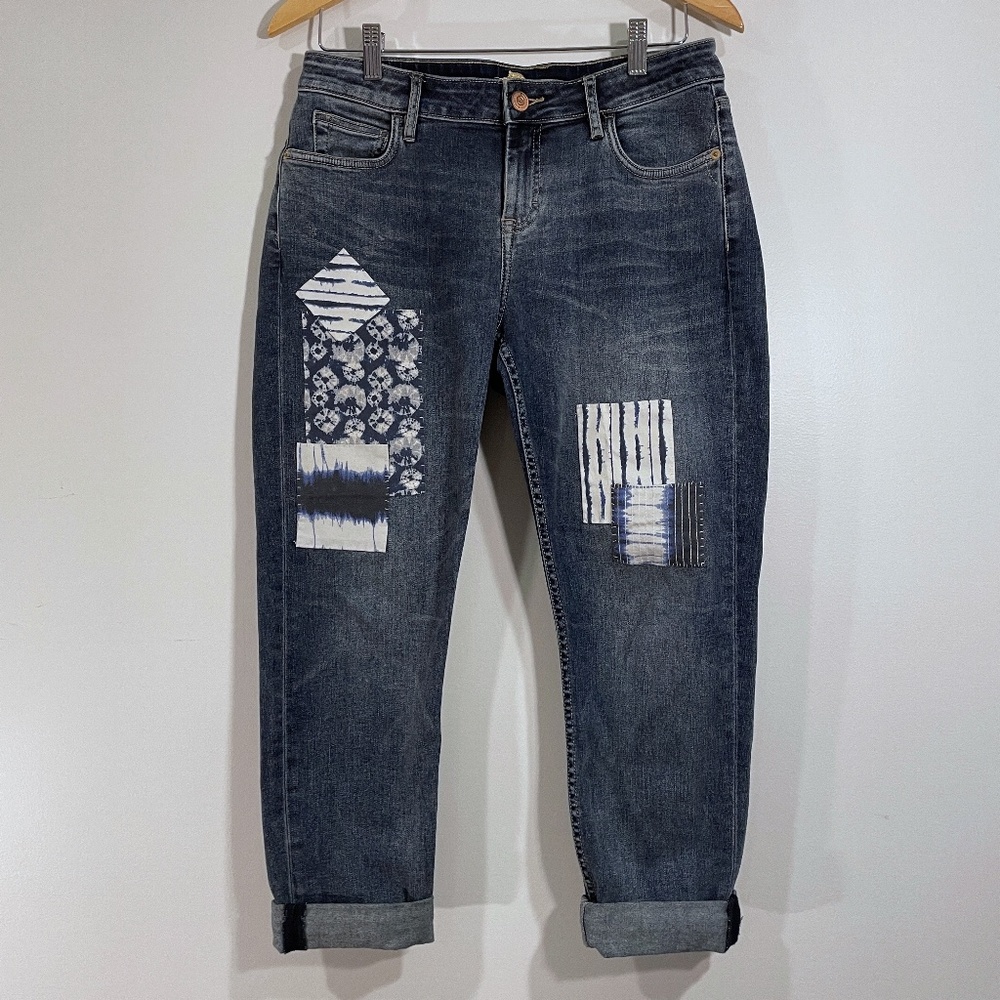 Tommy Bahama Shibori Tema Slim Boyfriend Jeans with Patchwork Design Womens 29
